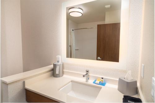a bathroom with a sink and a mirror at Holiday Inn Express & Suites - Las Vegas - E Tropicana by IHG in Las Vegas