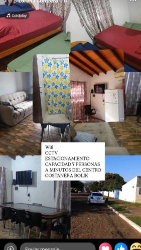 un colletto di foto di una camera con letto di Casa MARAIMAU a Encarnación