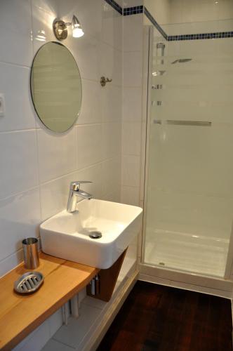 a bathroom with a sink and a shower at L'écluse de Saverne in Saverne