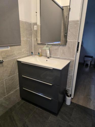 a bathroom with a sink and a mirror at SARL FARE MOOREA in Moorea