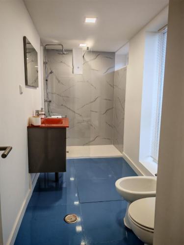 a bathroom with a red sink and a toilet at Casa Do Refugio Guest House in Covilhã