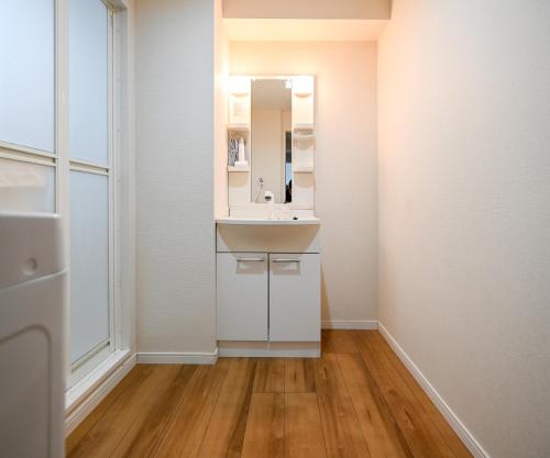 a bathroom with a sink and a mirror at Home Story in Tokyo Ueno&Uguisudani-小島ビル&東京屋語 in Tokyo