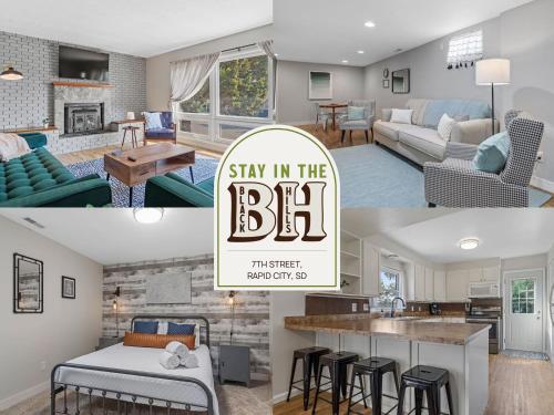 a collage of photos of a living room and a kitchen at Roomy 5 Bed 3 Bath Fire Place Large Outdoor Space in Rapid City