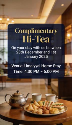 a sign with a tea pot and a plate of food at Hotel Umaiyyal International in Kanyakumari