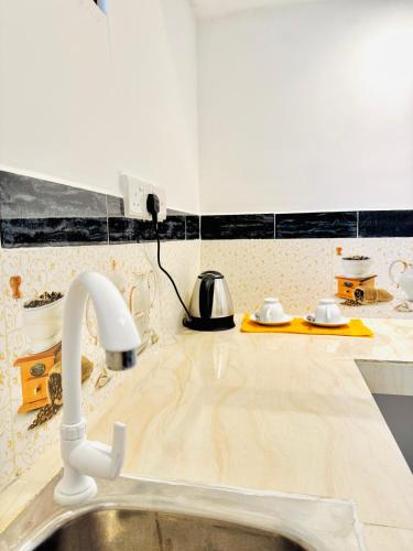 a kitchen with a sink and a counter top at Nethmi Homestay & family Restaurant in Tangalle