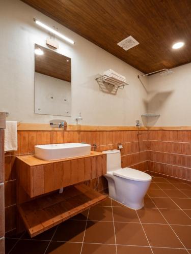 a bathroom with a sink and a toilet at Deoja Forest Stay in Darjeeling