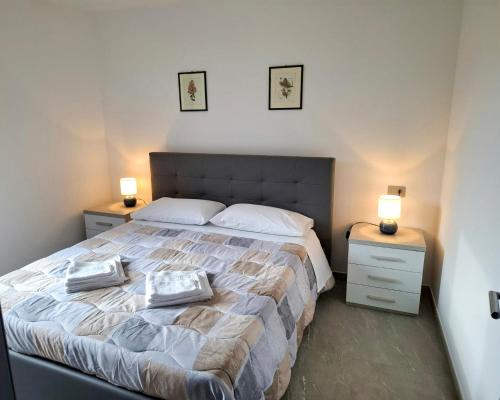 a bedroom with a large bed with two night stands at Casa da Normi in Valdisotto