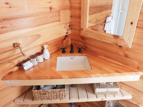 ein Badezimmer in einem winzigen Haus mit einem Waschbecken in der Unterkunft Beverly Glamping - Vacation STAY 82305v in Kakegawa