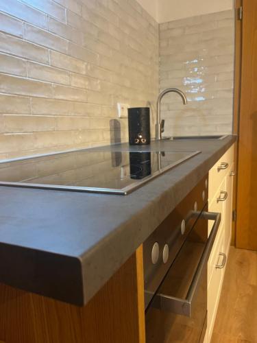 una cocina con fregadero y encimera en Schwarzwald-Nest Lenzkirch, en Lenzkirch