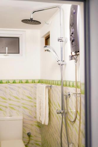 a bathroom with a shower and a toilet at Airport Transit Villa in Minuwangoda