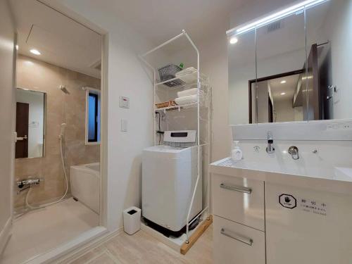 ein Badezimmer mit einem Waschbecken und einer Waschmaschine. in der Unterkunft In time tokyo in Ichikawa