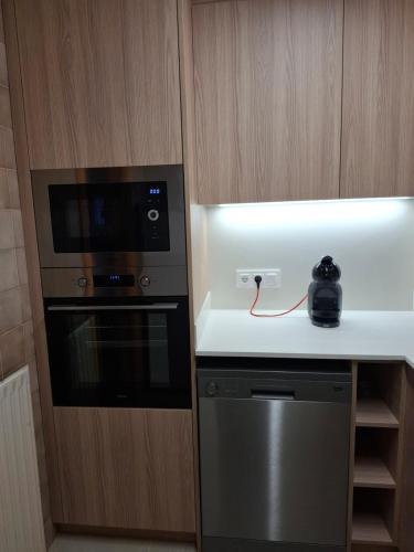 een kleine keuken met een magnetron en een fornuis bij APARTMENT NATURA in Puigcerdà