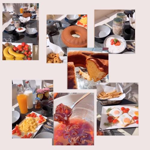 un collage di immagini di prodotti per la colazione e bevande di Villa Murat a Firà