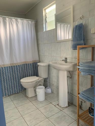 a bathroom with a toilet and a sink at SOL DE LA PALMA in Quillota