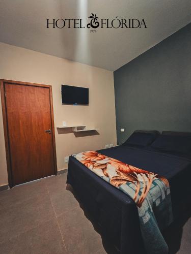 ein Hotelzimmer mit Bett und Flachbildfernseher in der Unterkunft Hotel Flórida Poços in Poços de Caldas