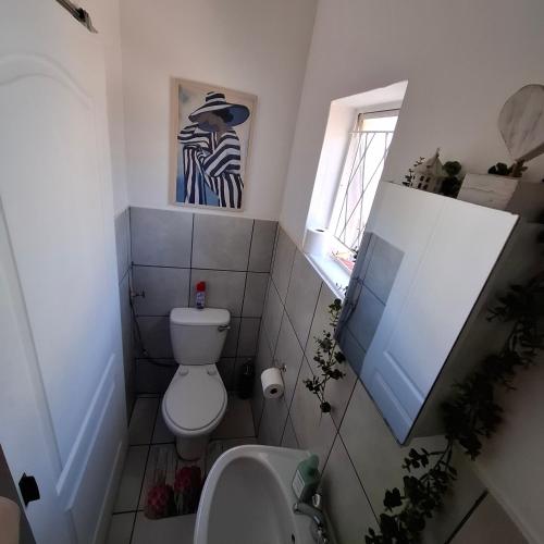 a small bathroom with a toilet and a sink at Albert's Nest in Kimberley