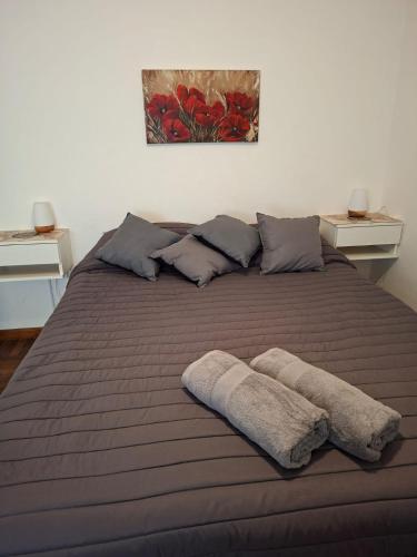a large bed with two pillows on top of it at Los Dias de Viaje in Tandil