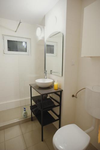 a bathroom with a sink and a toilet at Big Apartment in Turda