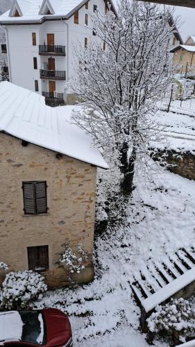 Carmen2 في Miroglio: شجرة مغطاة بالثلج بجوار مبنى