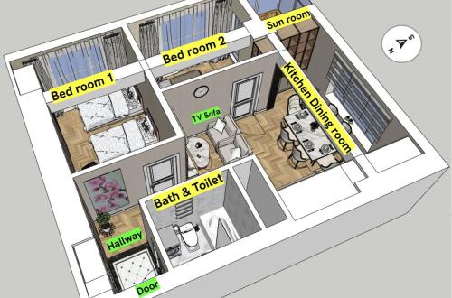 Naktsmītnes Sky apartment UB telpu plāns