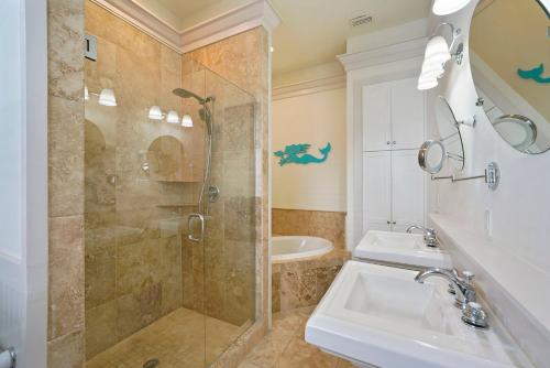 a bathroom with a shower and a sink at Arrabella - Gulf Views with Deck & Community Pool in Santa Rosa Beach