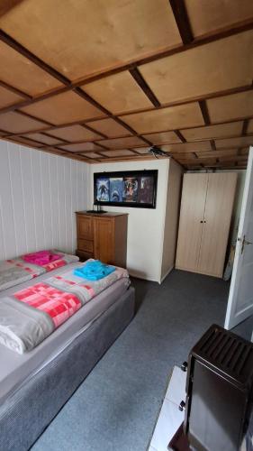 a bedroom with a bed and a flat screen tv at Haus in Malchow in Malchow