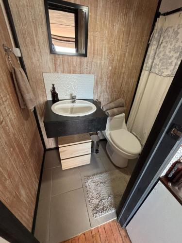 een badkamer met een wastafel en een toilet bij La Mar de Filomena in Tomé