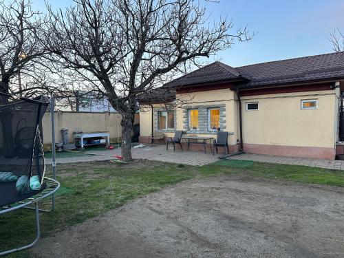una casa con un tavolo e un albero nel cortile di Căsuța Tenu a Craiova