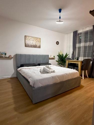 a bedroom with a large bed in a room at Krid Tirana Studio Flat in Tirana