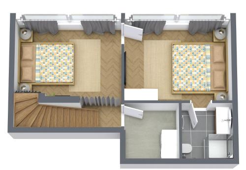ein Grundriss einer kleinen Wohnung mit einem Zimmer in der Unterkunft TRIMOSA - Apartments & Homes in Bitburg