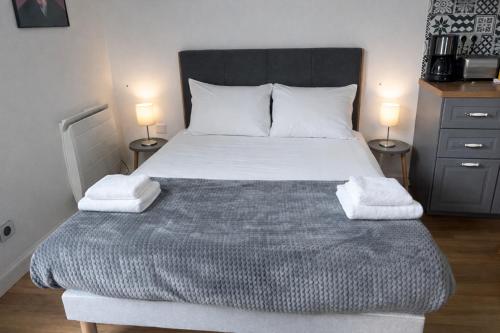 ein Schlafzimmer mit einem großen Bett mit zwei Nachttischen in der Unterkunft Le Lagon / 100m Gare in Tours