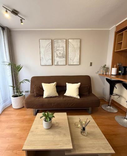 Khu vực ghế ngồi tại Departamento 1 habitación pleno centro de Viña