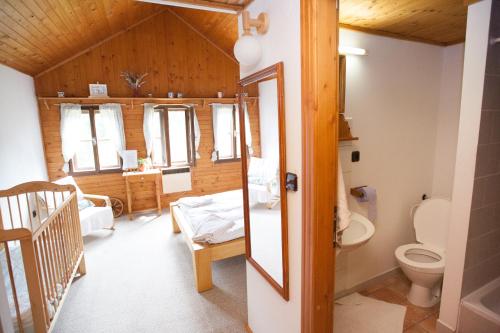 a bathroom with a toilet and a crib at Horská chata Jonáš in Dolní Malá Úpa