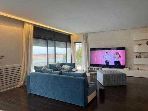 TV a/nebo společenská místnost v ubytování Waterfront Villa & Private Pool 12 km from the Stadium