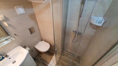 un bagno con doccia, WC e lavandino di Studio Cunski 7951a a Čunski