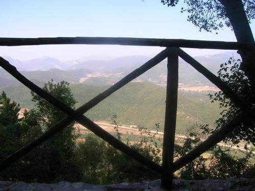 a view of a valley from a window at Casa Antonella in Moggio