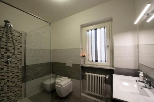 ein Bad mit einem WC, einem Waschbecken und einer Dusche in der Unterkunft B&B La Veranda di Gio in Torrimpietra