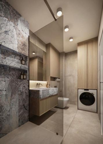 a bathroom with a sink and a toilet and a shower at Apartment Solis 8 in Stara Novalja