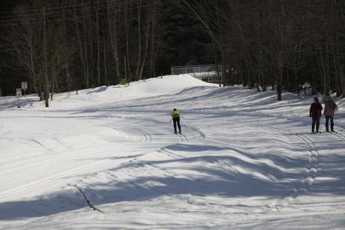 a group of people skiing down a snow covered slope at Haus Derra in Mittelberg