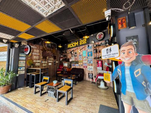 a rendering of a restaurant with a lego figure in the front at Room 22 Hostel - near Chinatown in Bangkok