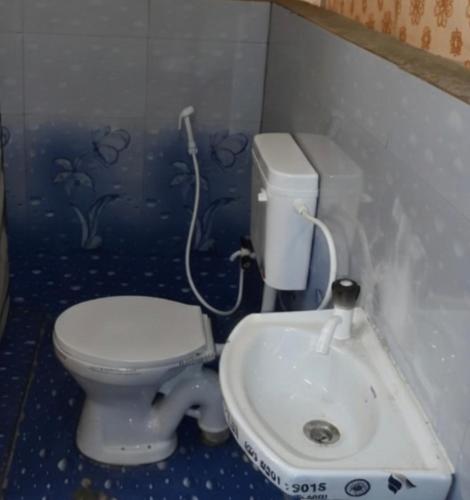 a bathroom with a toilet and a sink at Araku Mountview Camping Resort in Araku