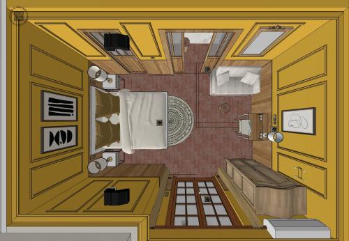 un'illustrazione di un bagno con una porta gialla di Pure Gardères a Monlezun