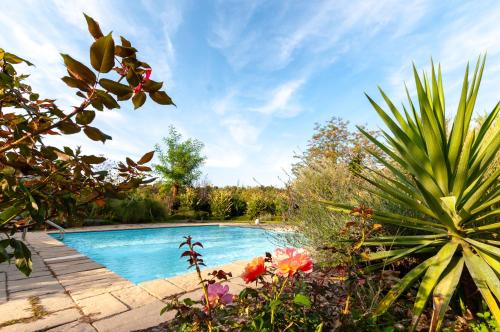 a swimming pool in a garden with plants at Bagode Country Lodge in Desenzano del Garda