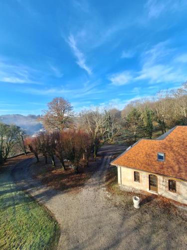 an aerial view of a house with an orange roof at L'Appart' du Château - Annecy 15 min in Alby