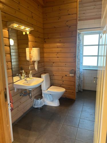 een badkamer met toilet en wastafel bij Holmfoss Hytta in Larvik