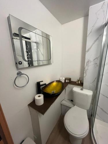 a bathroom with a sink and a toilet at Premiership Lodge in Beeston Hill