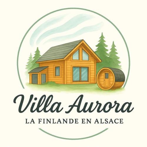 a log cabin logo with a wooden house at Villa Aurora in Orbey