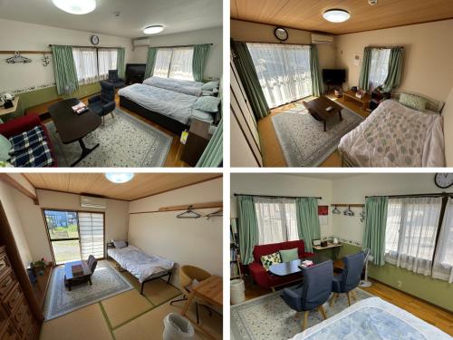 four different views of a bedroom and a living room at Guesthouse Suisen in Konan