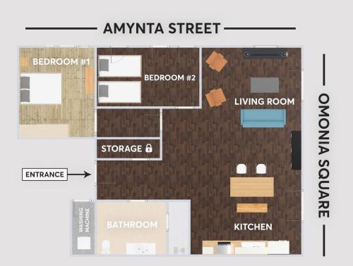 einem Grundriss eines Grundrisses eines Gebäudes in der Unterkunft Urban Flat 2026 - At Central Square - Pet Friendly in Kavala