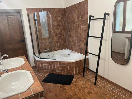 ein Badezimmer mit Badewanne, Waschbecken und Dusche in der Unterkunft Domaine Cherps Spa - Quietude in Vielleségure